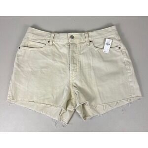 Old Navy High-Rise Slouchy Straight Denim Shorts Cream Off-White Raw Hem 12 NEW